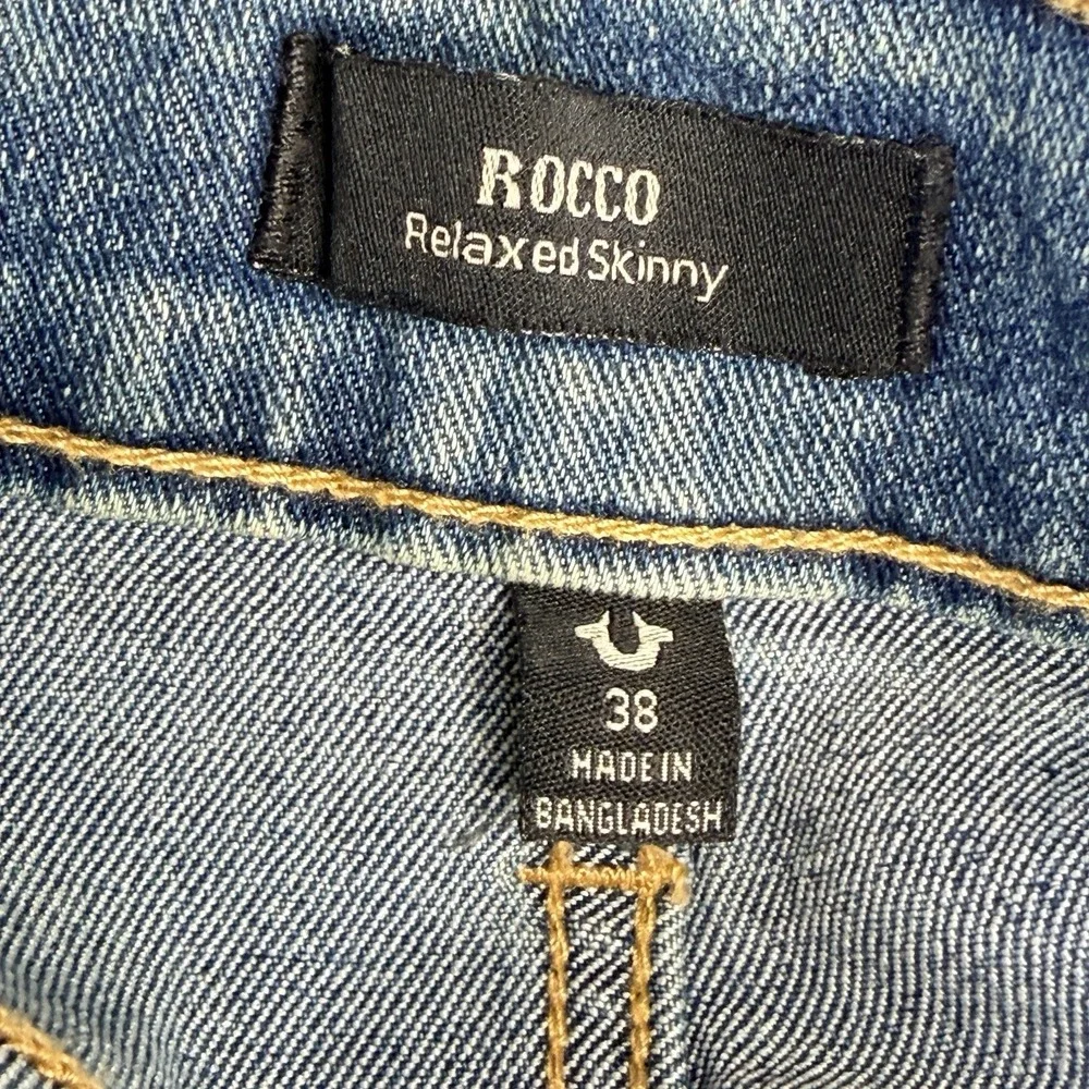 True‎ Religion Rocco Relaxed Skinny Jeans 38x32 Flap Pocket Y2K Medium Fog Wash